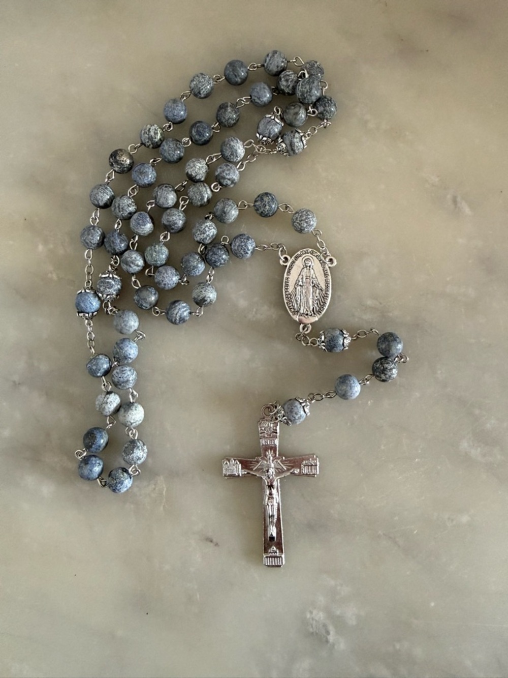 Smokey Gray Rosary Necklace with Crucifix